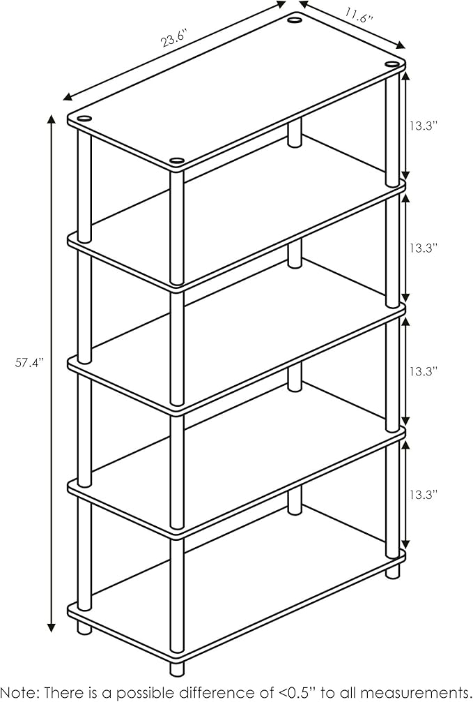 Furinno Turn-N-Tube Multipurpose Shelf / Display Rack / Storage Shelf / Bookshelf, 5-Tier Round Tube, Pink/White