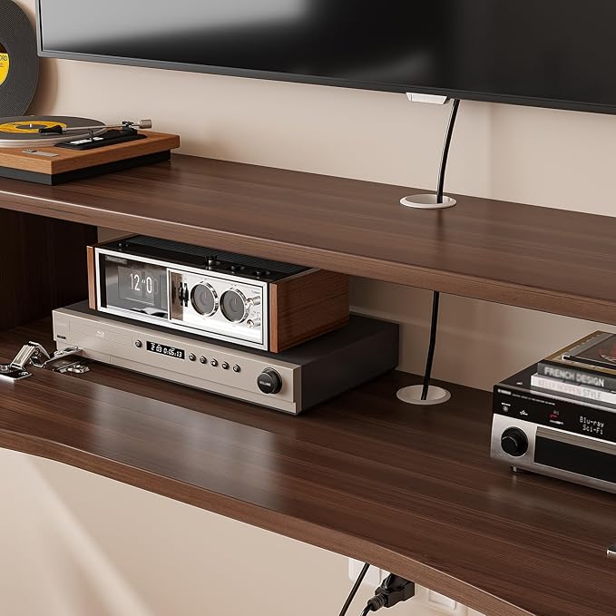 Floating TV Stand,70'' Wall Mounted TV Cabinet,Floating TV Console,Under TV Shelf with 1 Door and 2 Cabinets for TVs up to 75''(Walnut)