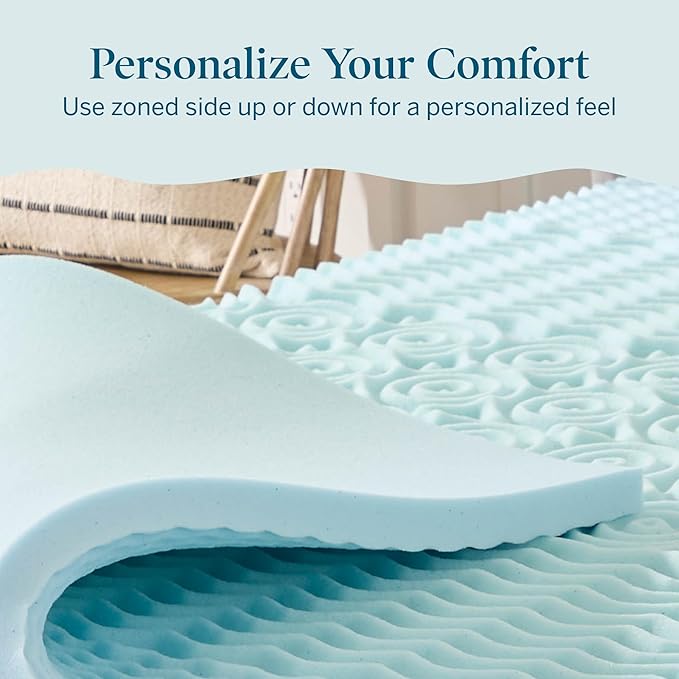 LUCID Gel Infused Memory Foam Mattress Topper – 2 Inch Mattress Topper – 5 Comfort Zones Relieve Pressure – CertiPUR-US Certified Foam - Queen