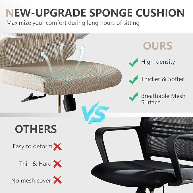 Office Chair, Ergonomic High Back Comfy Desk Chairs and Flip-up Armrest Lumbar, Swivel Tilt Function Backrest Computer Chair,PU Rolling Wheels Capacity 350LBS (Khaki)