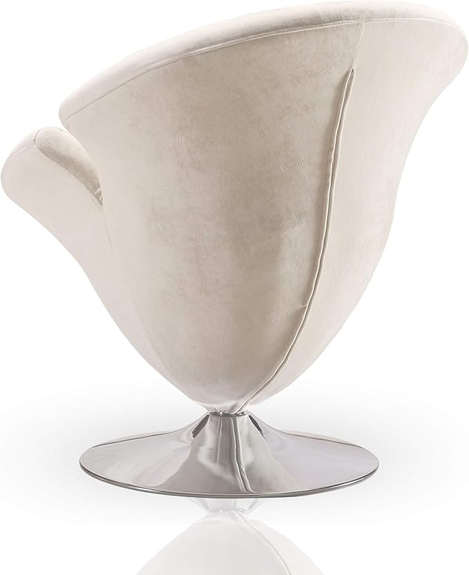 Manhattan Comfort Tulip Swivel Accent Chair Set of 2 with 360° Turn, Modern Flower Inspired Design, Soft Velvet Upholstery, Polished Chrome Base, No Assembly Required, 300 Lbs Capacity, White