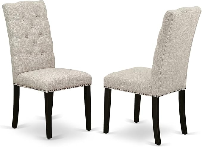 X12EL-006-35 - 13-piece Modern Dining Room Table Set a Rectangular Kitchen Table and 12 Doeskin Linen Fabric Dining Chair, 39x120 Inch, Wire Brushed Black
