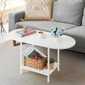 White Coffee Table for Living Room, Small Oval Coffee Table with Storage and Wood Tabletop, Mid Century Round Center Table for Small Space, Home Office