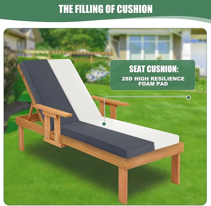 Chaise Lounge Cushions Outdoor Set of 4 - Waterproof and Fade Resistant Sun Lounger Replacement Cushions - Patio Lounger Pads with Removable Cover for Pool, Deck, 72 x 21 x 3 Inch, Dark Grey