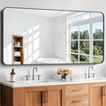 Bathroom Mirror, 30x60 inch Black Rectangle Wall Mirror, Metal Frame Rounded Corner Vanity Mirror, Large Wall Mounted Mirrors for Over Sink Bedroom Living Room Horizontal Or Vertical Mounting
