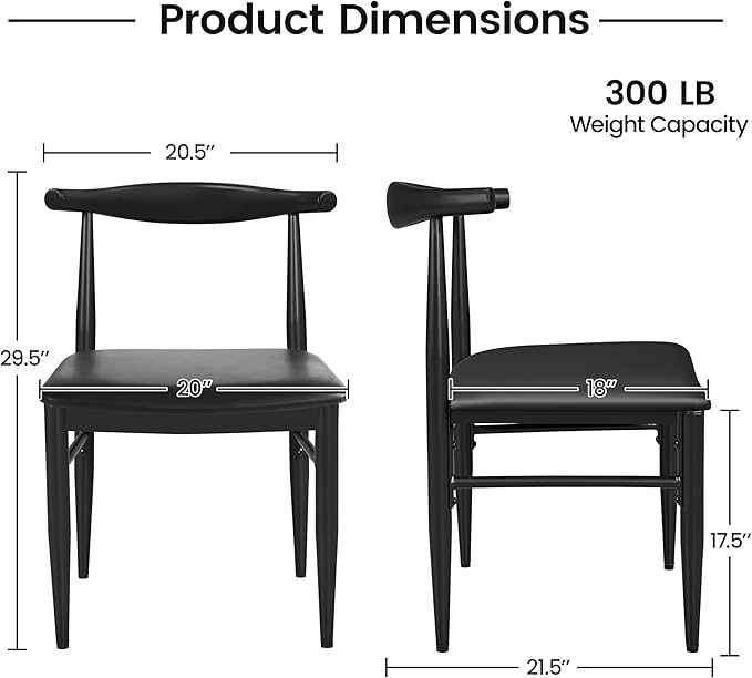 Yaheetech Dining Chairs Set of 6 Mid Century Modern Leather Dining Room Chairs with Armless Backrest & Metal Legs for Kitchen, Living Room, Black