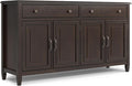 SIMPLIHOME Connaught SOLID WOOD 67 inch Wide Traditional Large Sideboard Buffet Storage Cabinet in Dark Chestnut Brown for the Living Room, Entryway and Family Room