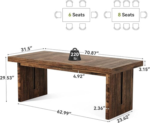 1Easylife 70.8-Inch Large Dining Table for 6-8, Farmhouse Rectangle Long Dinner Table for Dining Room, Kitchen, Living Room, Rustic Brown