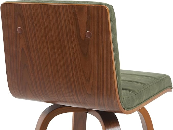 Vienna Modern Swivel Bar Height Stool with Vintage Green Upholstered Seat and Walnut Finished Wood Frame Set of 4