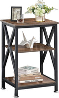 End Tables with Storage Shelf, 12" Deep x 16" Wide x 24" High, Small Side Table 3-Tier, End Tables Living Room Farmhouse, X-Shaped Night Stands for Bedrooms Bedside Tables, End Table Wood and Metal