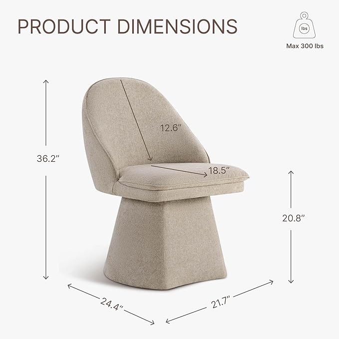 Swivel Dining Chairs Modern Desk Chair Upholstered Linen Fabric Side Chair for Kitchen Dining Room Bedroom,Khaki,1 Box