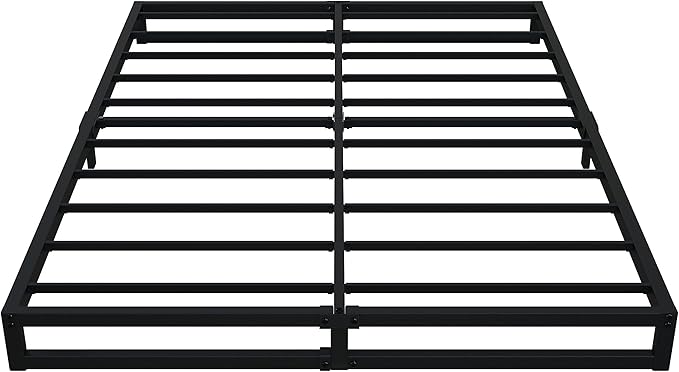 6 Inch Bed Frame Queen Size Heavy Duty Steel Slat Support Metal Platform Queen Bed Frame No Box Spring Needed, Easy Assembly, Black