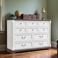 53.54" Farmhouse Sideboard Buffet Cabinet with Storage, Kitchen Buffet Storage Cabinet with 10 Drawers, Modern Wood Accent Sideboard for Living Room, Kitchen, Hallway(Antique White)