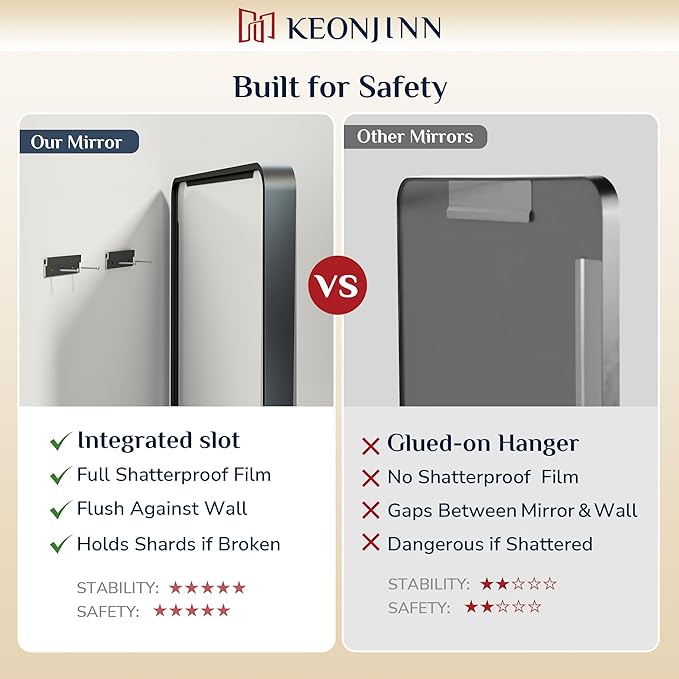 Keonjinn Black Bathroom Mirror for Over Sink, 48 x 24 Inch Large Rounded Rectangle Bathroom Vanity Mirror, Matte Black Farmhouse Wall Mirror, Tempered Glass, Seamless Aluminum Alloy Frame Full Mirror