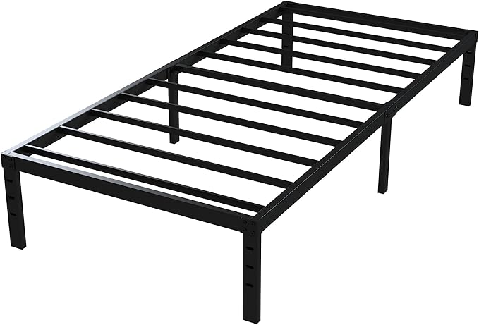 16 Inch Narrow Twin Bed Frame 30x75 No Box Spring Needed, Metal Platform 75x30 Narrow Twin Bed Frames, Eassy Assembly 3,500 lbs Heavy Duty Bedframes, Black