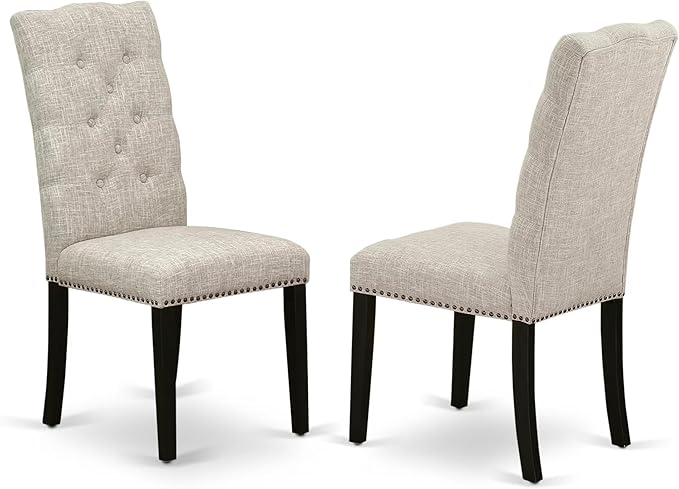 East West Furniture V677EL635-5 5 Piece Modern Dining Table Set Includes a Rectangle Wooden Table with V-Legs and 4 Doeskin Linen Fabric Upholstered Chairs, 40x72 Inch, Multi-Color