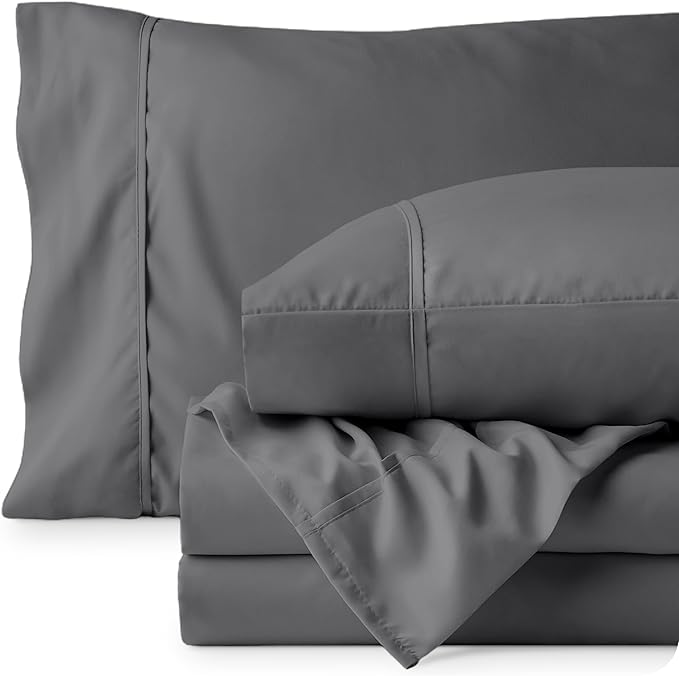 Bare Home Queen Sheet Set - Luxury 1800 Ultra-Soft Microfiber Bed Sheets - Double Brushed - Deep Pockets - Easy Fit - 4 Piece Set - Bedding Sheets & Pillowcases (Queen, Grey)