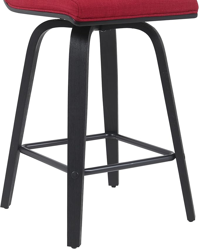 Vienna Modern Counter Height Swivel Bar Stool with Red Upholstered Seat and Brushed Wood Frame Set of 3
