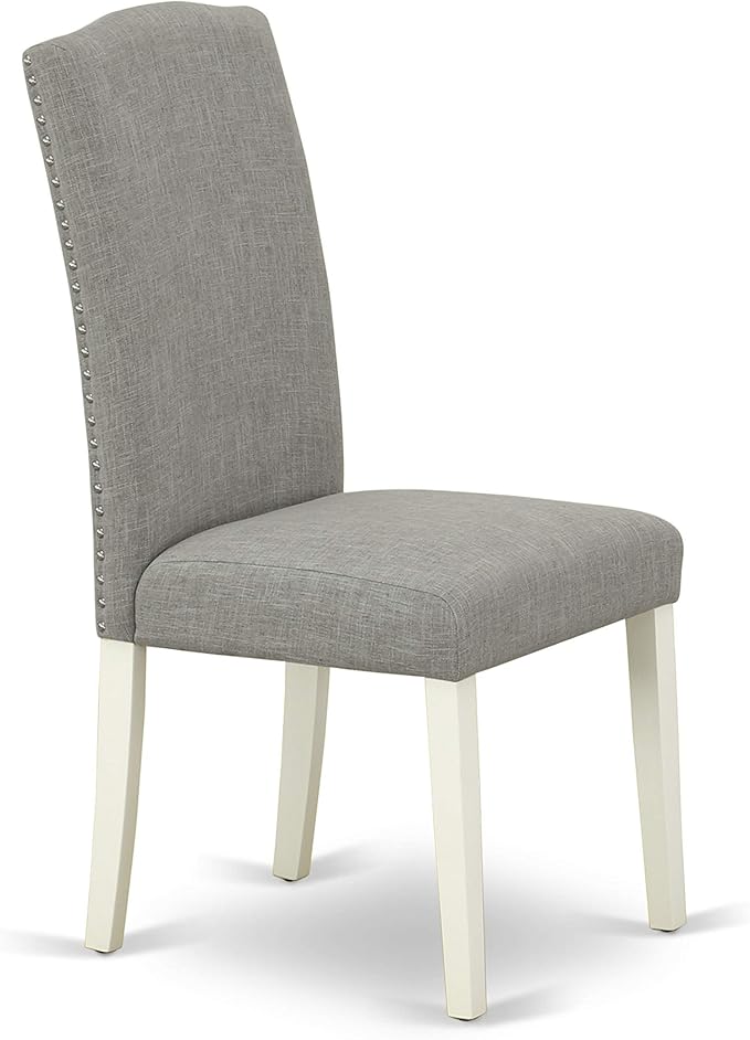 East West Furniture SHEN3-LWH-06 3 Piece Dining Set Contains a Round Kitchen Table with Pedestal and 2 Dark Shitake Linen Fabric Parson Dining Chairs, 42x42 Inch, Linen White