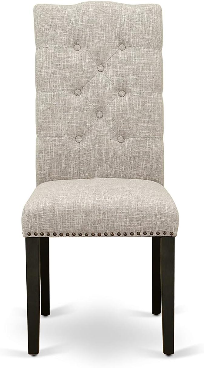 East West Furniture X697EL635-9 9 Piece Dining Set Includes a Rectangle Dining Room Table with X-Legs and 8 Doeskin Linen Fabric Upholstered Parson Chairs, 40x72 Inch, Multi-Color