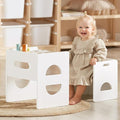FUNLIO Height Adjustable Montessori Table and Chair Set for Age 1-3, Solid Wood Toddler Table and Chair Set, Weaning Baby Table Chair Set for Reading/Eating/Playing, Easy to Assemble - White