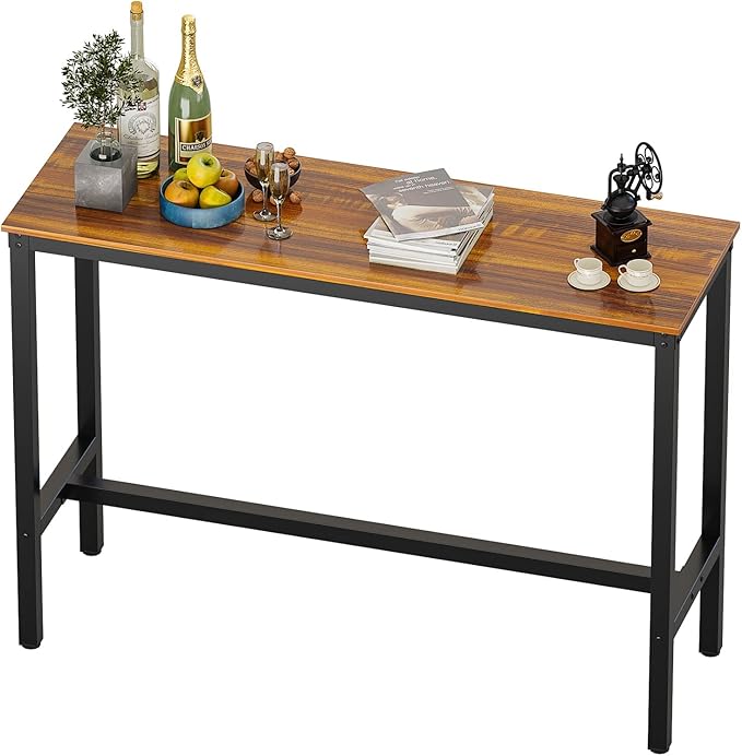 Teraves Bar Table, Bar Height Pub Table, Counter Height Table with Sturdy Metal Frame, Rectangular High Top Table for Kitchen & Dining, Living Room (55.11", Teak)
