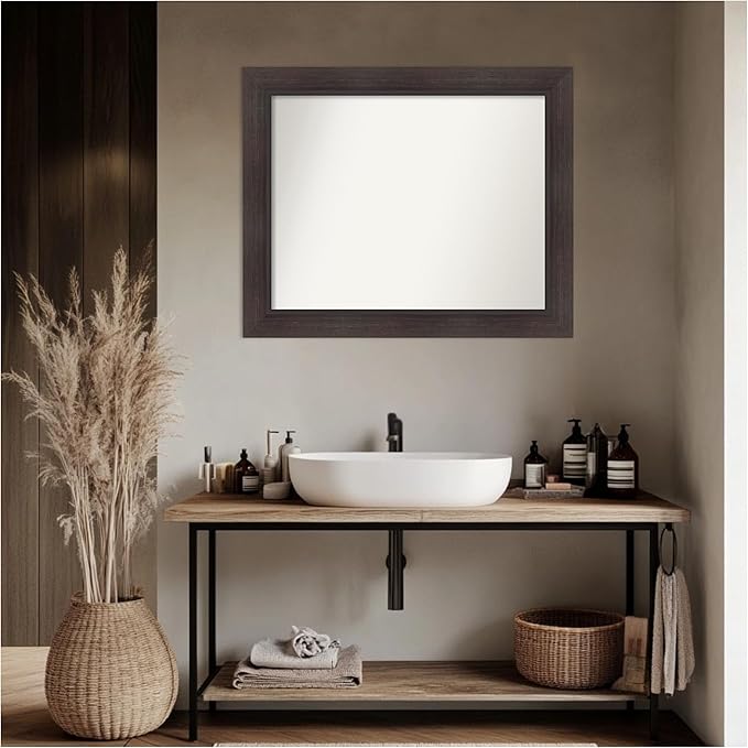 Amanti Art Brown Bathroom Mirror for Over Sink, 28x34 Sloped Espresso Rectangle Vanity Mirror, Large Modern Contemporary Frame, Hangs Horizonally and Vertically, Bathroom Wall Decor, Non-Beveled Edge
