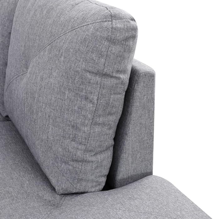 Grey L-Shaped 3-Piece Linen Sofa with Storage Ottoman Set, Sectional Couch Sofa Set for Living Room, Office, Small Space