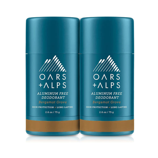 Oars + Alps Aluminum Free Deodorant for Men and Women, Dermatologist Tested and Made with Clean Ingredients, Travel Size, Bergamot Grove, 2 Pack, 2.6 Oz Each