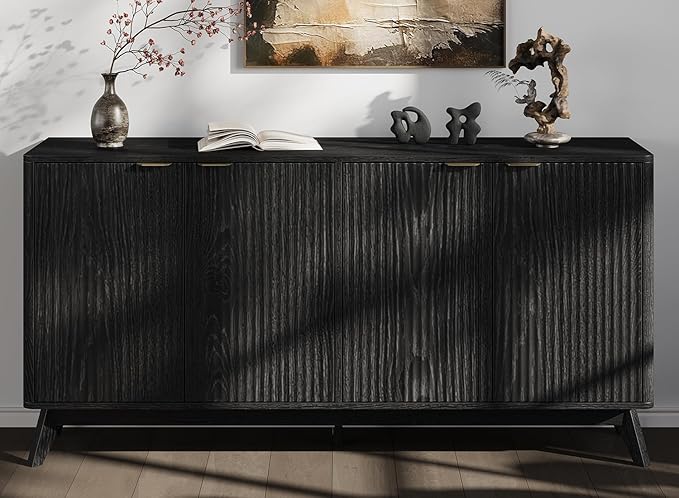 Buffet Cabinet with Storage, Fluted Multifunctional Storage Cabinet with 4 Doors, Sideboard Cabinet with Doors Modern Buffet Table Accent Coffee Bar Console Table,fluted buffet cabinet