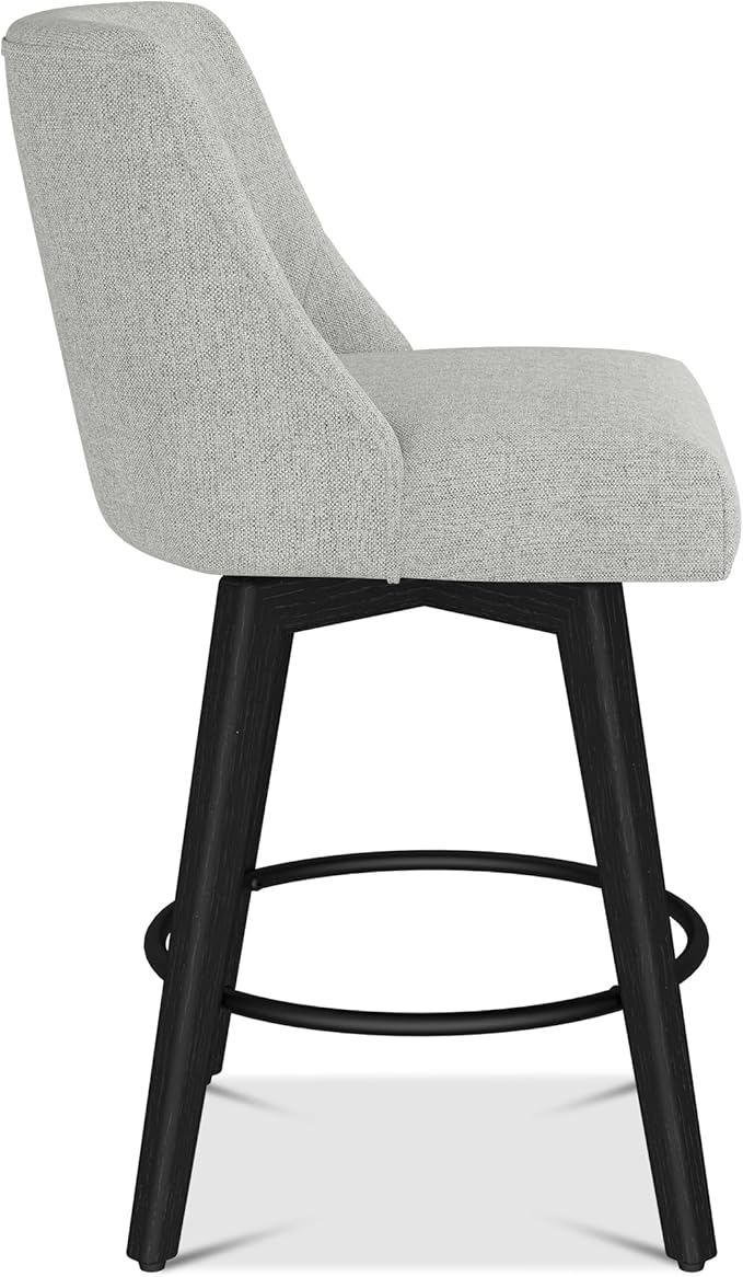 Counter Height Bar Stools Set of 8, Modern Swivel Barstools with Back and Wood Legs, Linen Fabric Upholstered Bar Chairs, 26" H Kitchen Counter Stools, Kitchen Island Home Bar, Light Grey