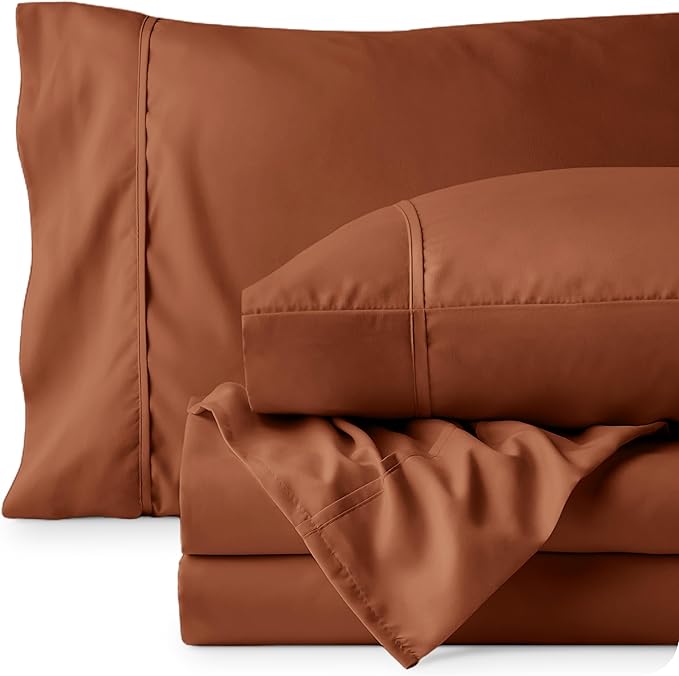 Bare Home Twin XL Sheet Set - 1800 Ultra-Soft Microfiber Twin Extra Long Sheets - Double Brushed - Deep Pockets - Easy Fit - Extra Soft - 3 Piece Set - Bed Sheets & Pillowcases (Twin XL, Terracotta)
