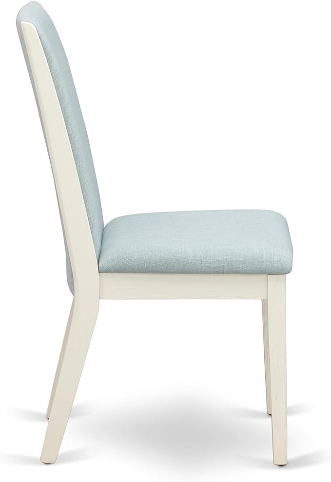 East West Furniture X097LA015-6 6 Piece Kitchen Table Set Contains a Rectangle Dining Table with X-Legs and 4 Baby Blue Linen Fabric Parson Chairs with a Bench, 40x72 Inch, Multi-Color