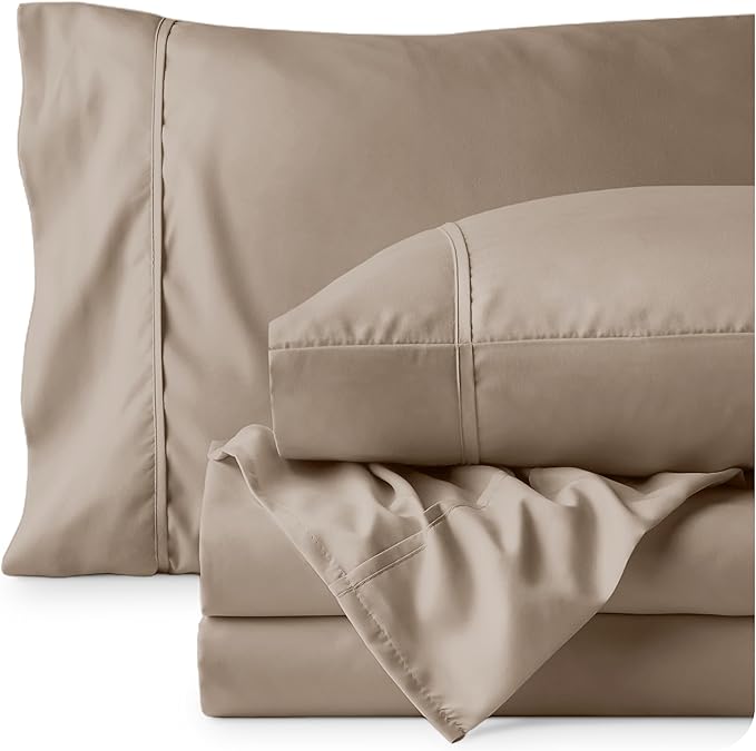 Bare Home Twin XL Sheet Set - 1800 Ultra-Soft Microfiber Twin Extra Long Sheets - Double Brushed - Deep Pockets - Easy Fit - Extra Soft - 3 Piece Set - Bed Sheets & Pillowcases (Twin XL, Pebble)