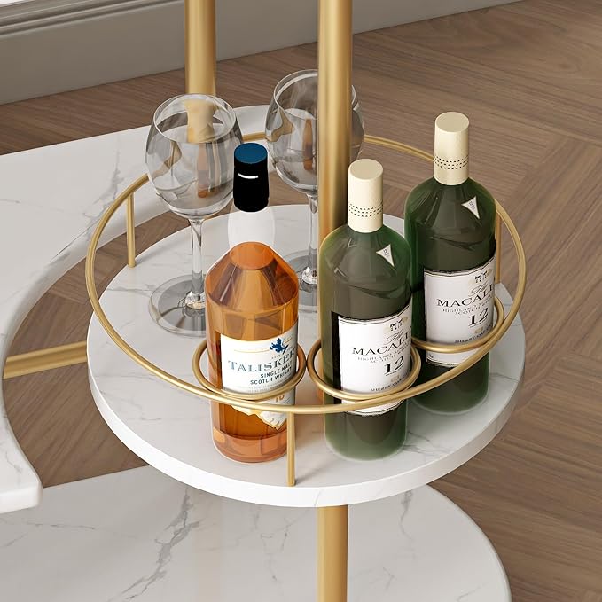 3 Tier Gold Bar Carts for Home Bar Serving Cart with Wheels, Heavy Duty Bar Wine Cart with Storage Shelves, for The Living Room, Kitchen, Bar, Party