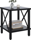 Large End Table Farmhouse Side Table Industrial Style Sofa Table Coffee Table Metal X Accent Wood End Table NightStand with Storage Shelf for Living Room Bedroom Black MLBZ16B