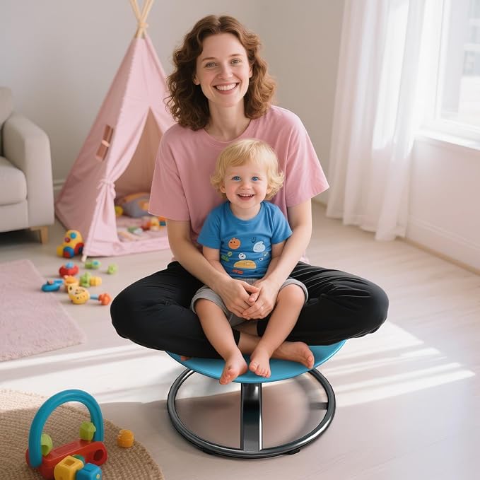 Spinning Chair for Autistic Kids - Sensory Spinning Chair for Autistic Children with Safety Handle & Non-Slip Design, Swivel Chairs for 3-12 Years Kids Autism(Blue)