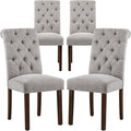 COLAMY Button Tufted Dining Chairs Set of 4, Parsons Upholstered Fabric Dining Room Chairs Kitchen Chairs with Wood Legs and Padded Seat, Light Grey