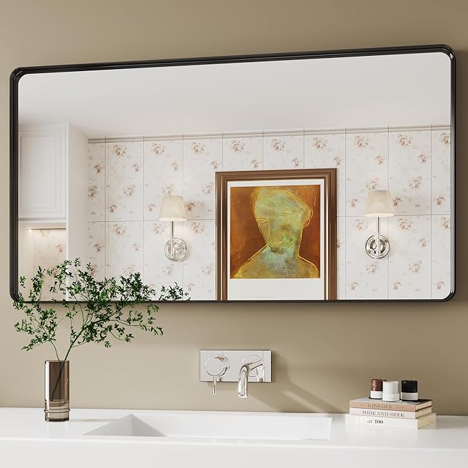 Black Mirror for bathroom30x55 inch,Black Frame Mirror,Bathroom Mirrors for Over Sink,Mirrors for Wall,Restroom Mirrors for Wall