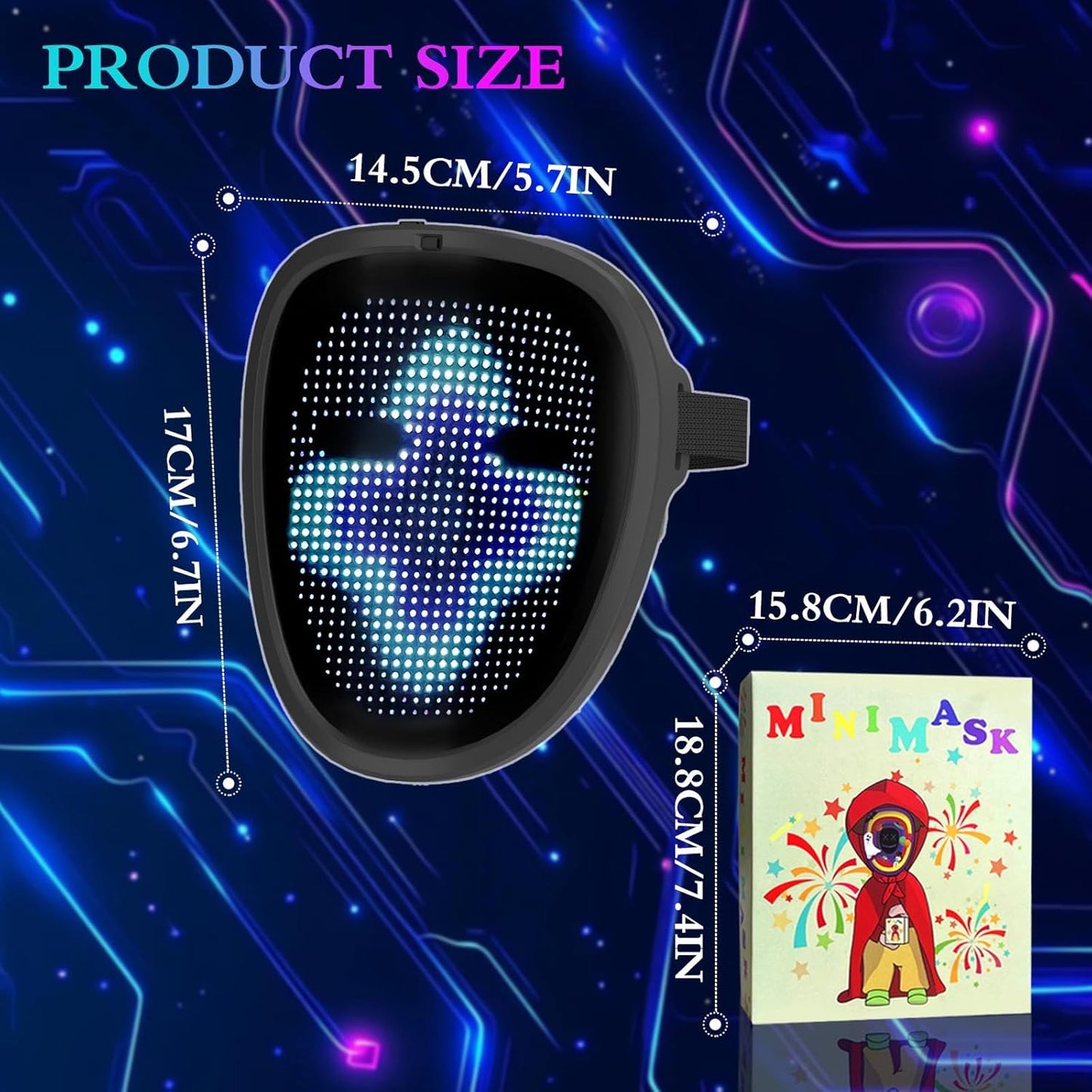 LED Mask with Gesture Sensing, Cool Light Up Transforming Face Mask for Halloween Xmas Cosplay