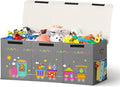 120L Large Toy Storage Box with Lid, Extra Large Toy Box Chest, Large Toy Box for Kids, Girls and Boys, Nursery Room and Living Room, 40"x13" x16"(grey-train)