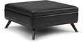 SIMPLIHOME Owen 36 inch Wide Mid Century Modern Square Coffee Table Storage Ottoman in Distressed Black Vegan Faux Leather, Assembled, for the Living Room, Entryway and Family Room