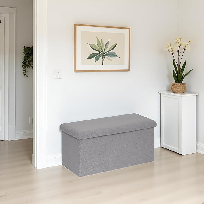 Foldable Storage Ottoman Bench-Footrest Stools for Living Room, Apartment-Multi-Functional Chair with Hidden Compartment, Grey