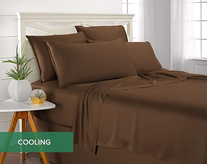Full Sheets by Pure Bamboo, Genuine 100% Organic Viscose Derived from Bamboo Bed Sheet Set, Luxuriously Soft & Cooling, Double Stitching, Lifetime Quality Promise (Full, Coconut Husk)