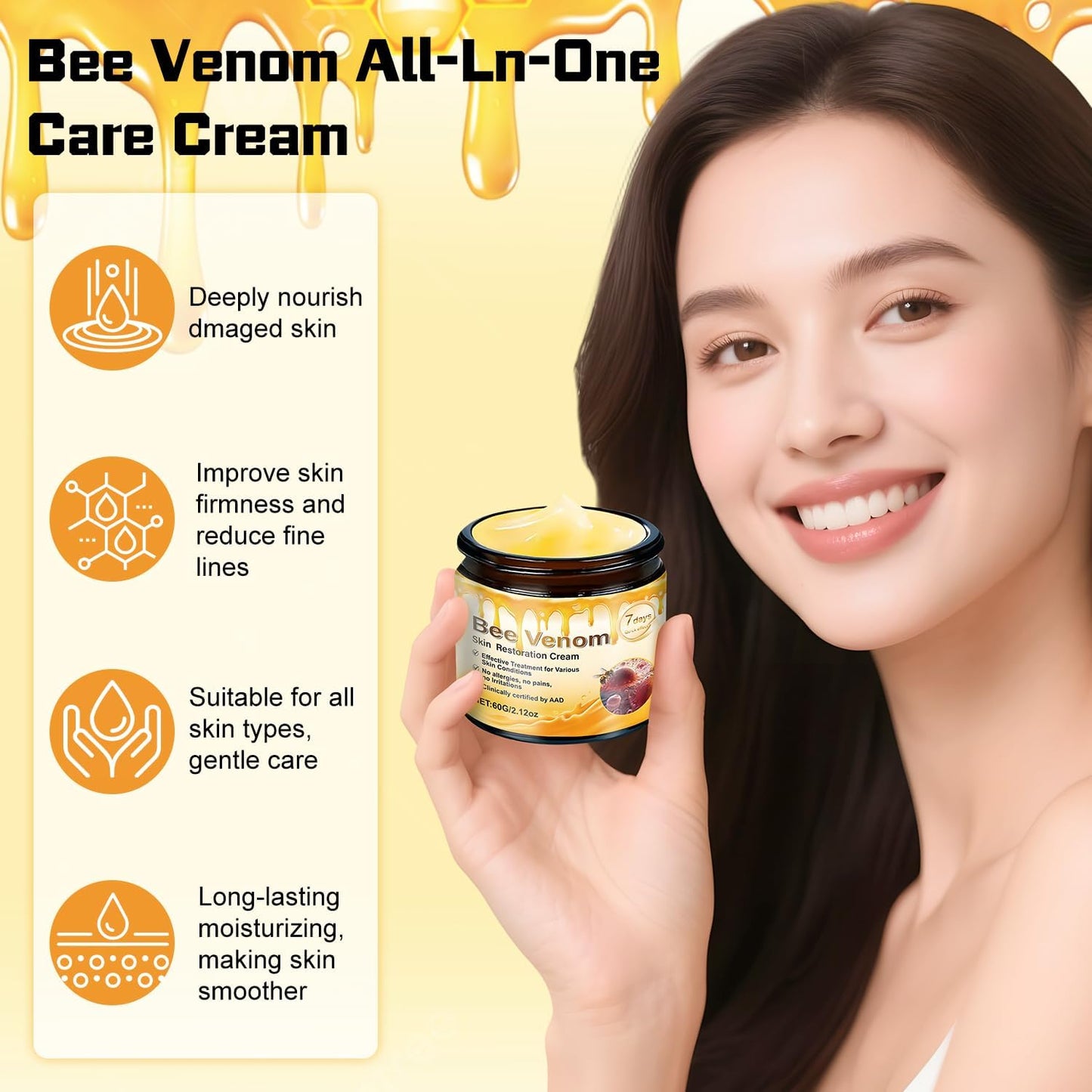2PCS Bee Venom Skin Restoration Cream, Bee Venom Skin Treatment Cream, Effectively Reducing Blemishes & Comprehensive Moisturizer for All skin Types