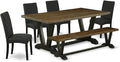 East West Furniture V677DR124-6 6 Piece Dining Table Set Contains a Rectangle Wooden Table with V-Legs and 4 Black Color Linen Fabric Parson Chairs with a Bench, 40x72 Inch, Multi-Color