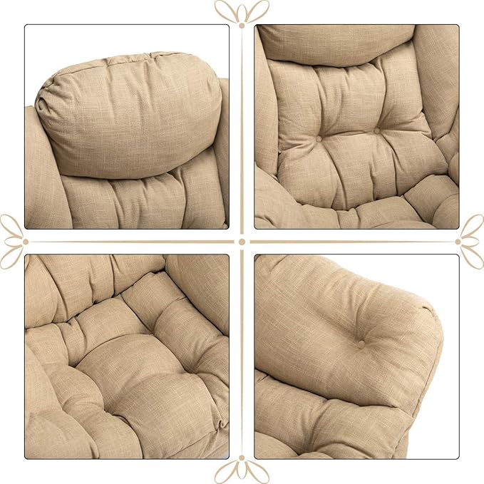 HollyHOME Modern Fabric Large Lazy Chair, Accent Oversized Comfy Reading Chair, Thick Padded Cozy Lounge Chair with Armrest, Leisure Sofa Chair for Living Room, Bedroom, Dorm, Coffee&White