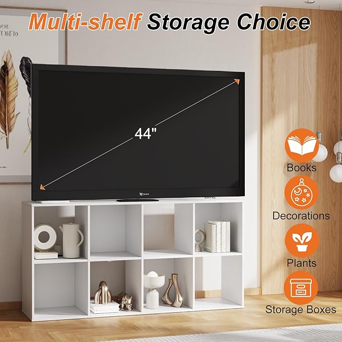 Sweetcrispy 8 Cube Storage Organizer - Open Cube Bookshelf with 4 Removable Back Panels, Display Storage Bookcase for Living Room, Bedroom, Entrance Hall, Home Office，47.7" L×11.6" W×24" H, Beige