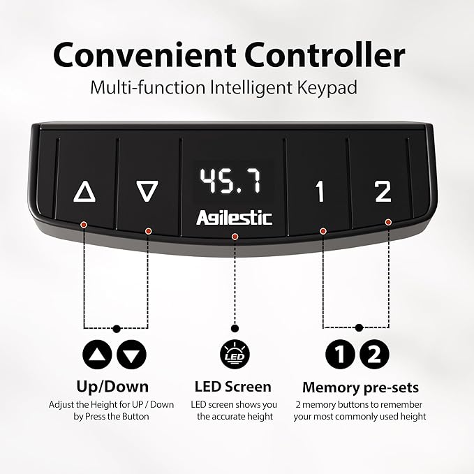 Agilestic 48 Inch Electric Standing Desk with Drawers, Adjustable Desk with Storage Shelf, Stand Up Home Office Computer Table, Splice Board, White