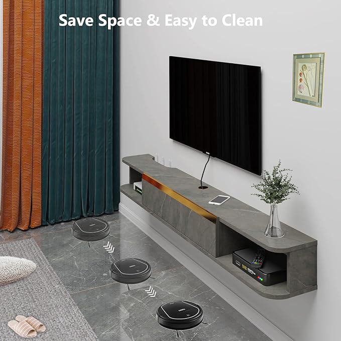 Floating TV Stand, 71'' Wall Mounted Entertainment Center TV Media Console, Floating Shelves with Door, Floating TV Cabinet Large Storage TV Bench for Living Room (Dark Grey, 70.86IN)